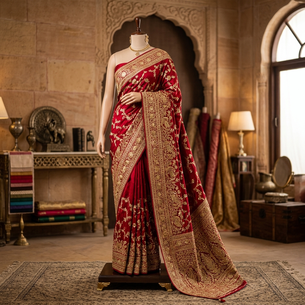 Exquisite Jaipur Royal Gold Embroidered Saree